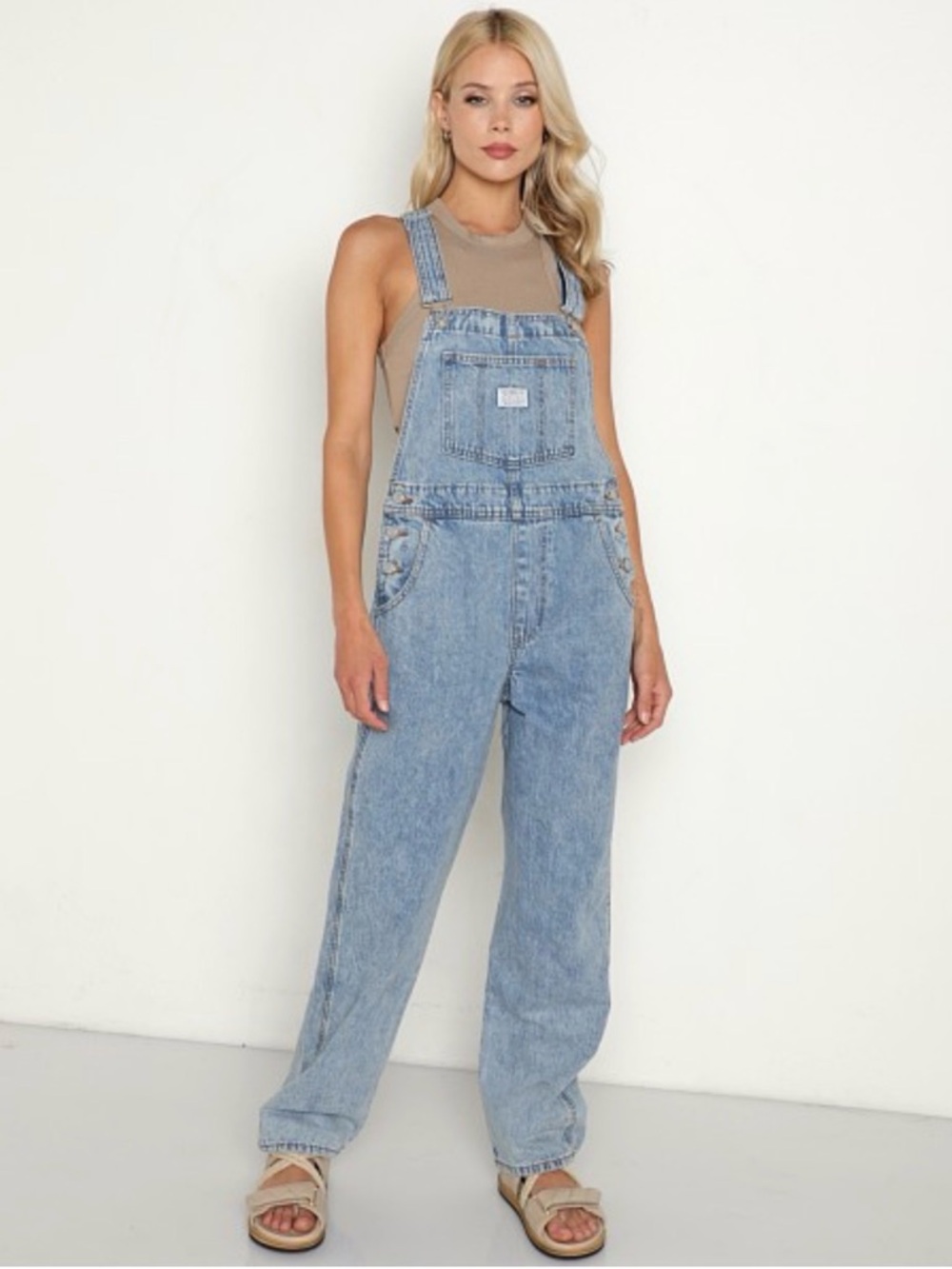 Levis Vintage Overalls No Stone Unturned XL cotton Crop Wide Leg Raw Hem Casual
